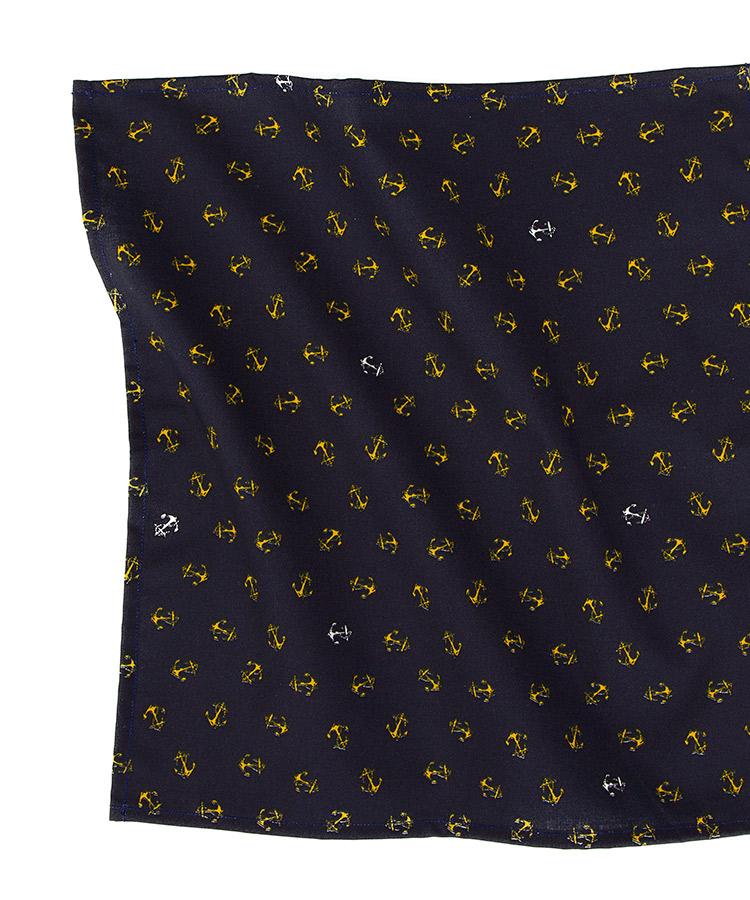 Navy Pocket Square With An Anchor Pattern