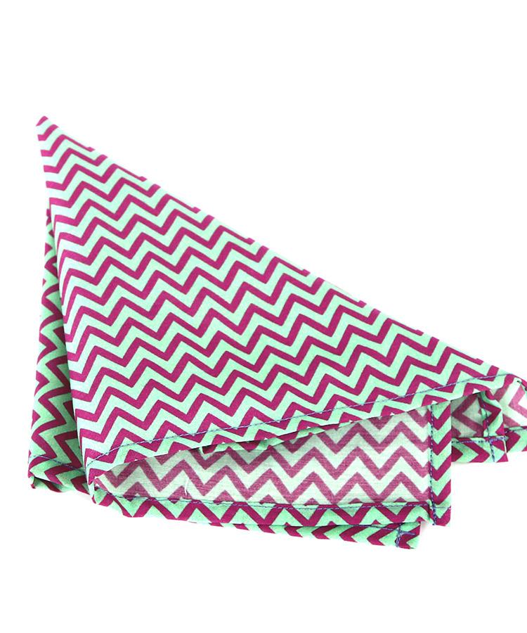 Pink & Green Chevron Patterned Pocket Square