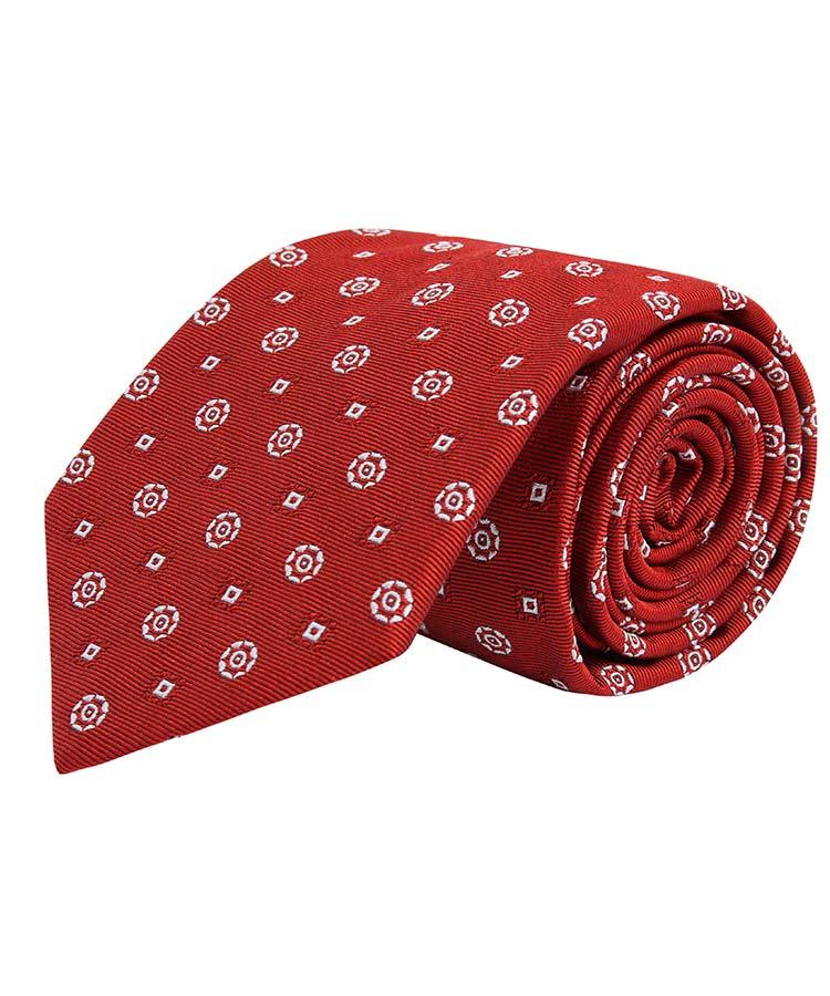 White Shapes Red Silk Tie