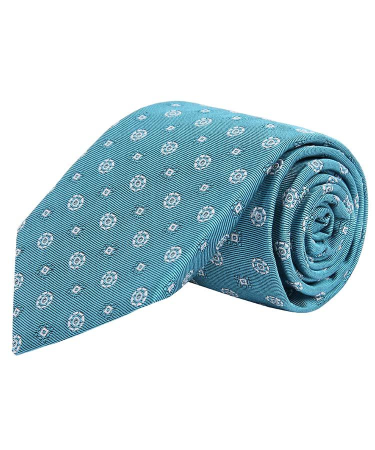 White Shapes Sky Blue Silk Tie
