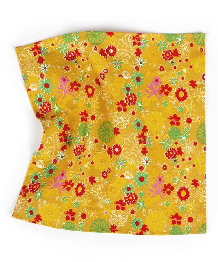 Mustard Pocket Square with Flower Pattern