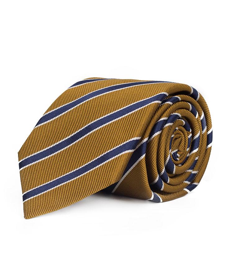 Navy Striped Mustard Mogador Silk Tie