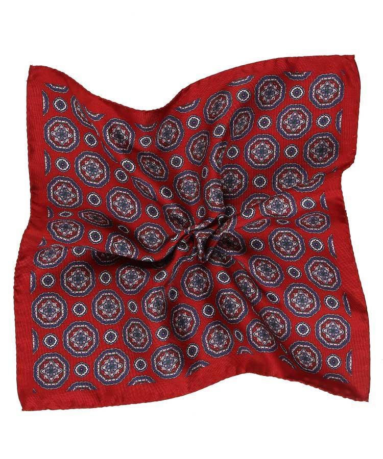 Red & Blue Shapes Italian 100% Silk Pocket Square