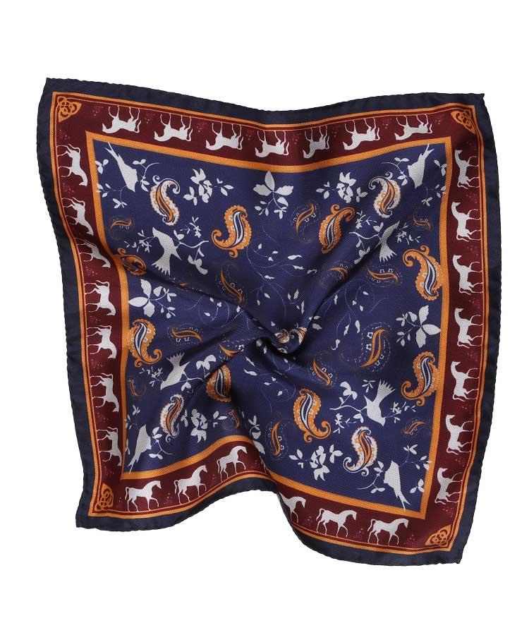 Burgundy & Navy Patterned Italian 100% Silk Pocket Square