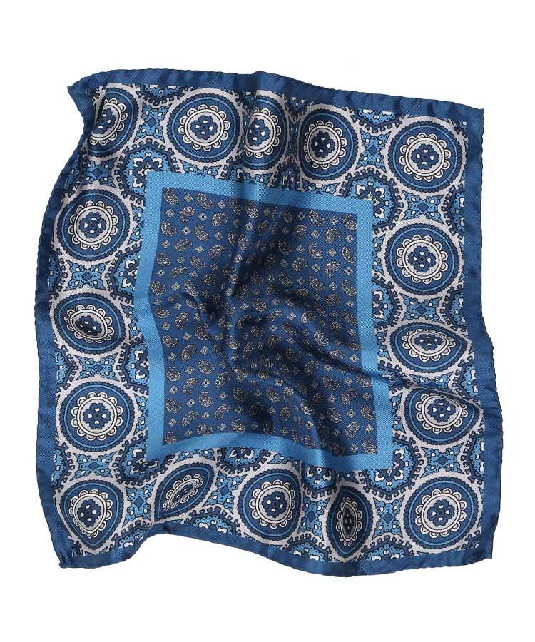 Steel Blue & Silver Italian 100% Silk Pocket Square