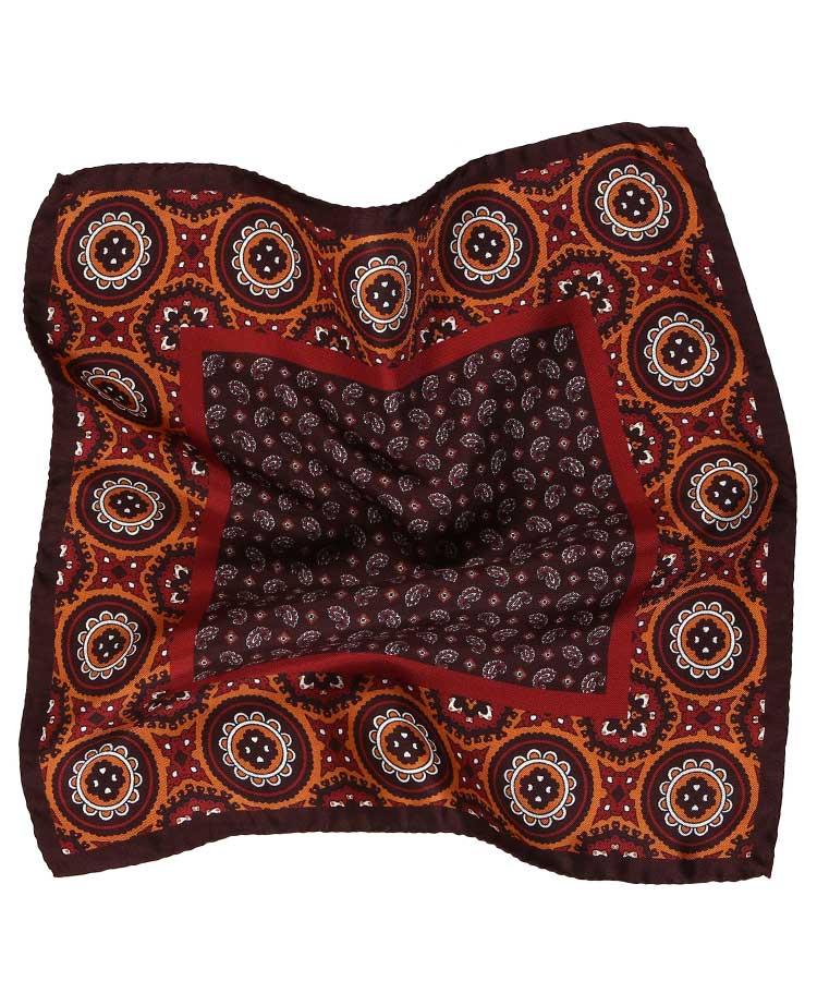 Burgundy & Bronze Italian 100% Silk Pocket Square