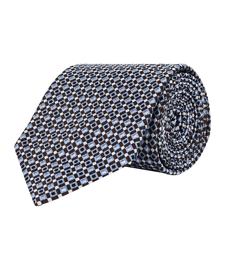 Brown & Blue Micropatterned Silk Tie