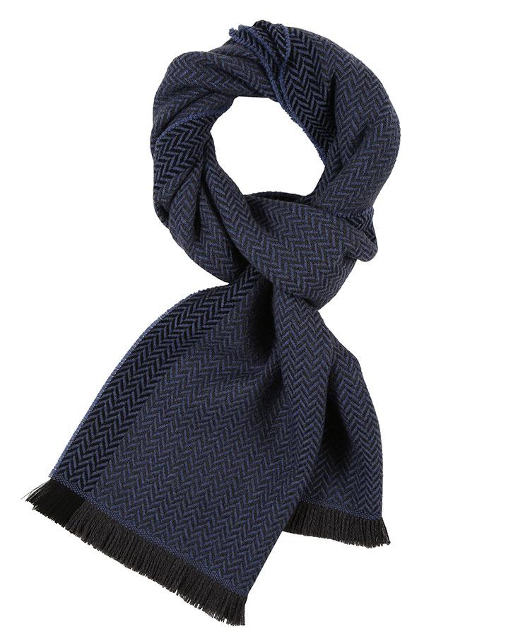 Navy & Blue Herringbone Wool Scarf