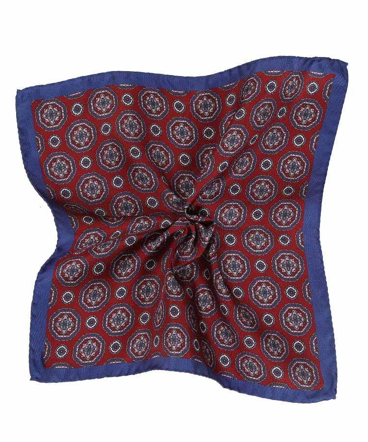 Navy & Red Shapes Italian 100% Silk Pocket Square