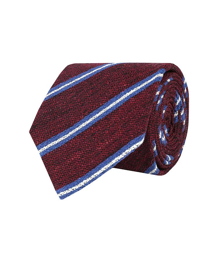 Burgundy & Blue Striped Vintage Silk-Cotton Tie