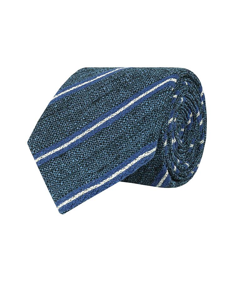 Steel Blue & Blue Striped Vintage Silk-Cotton Tie