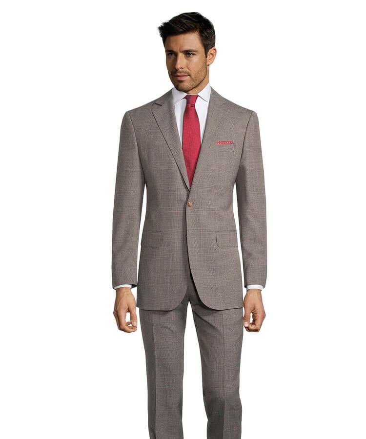 Tropical Rustic Light Brown Plaid with Red Overcheck Suit
