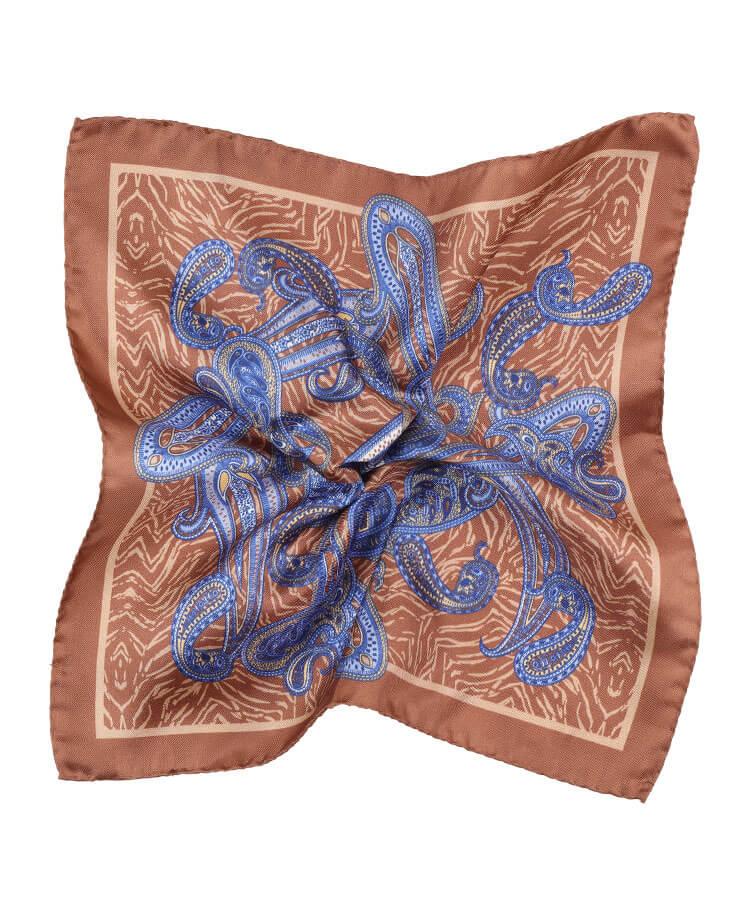 Beige and Navy Paisley Italian 100% Silk Pocket Square