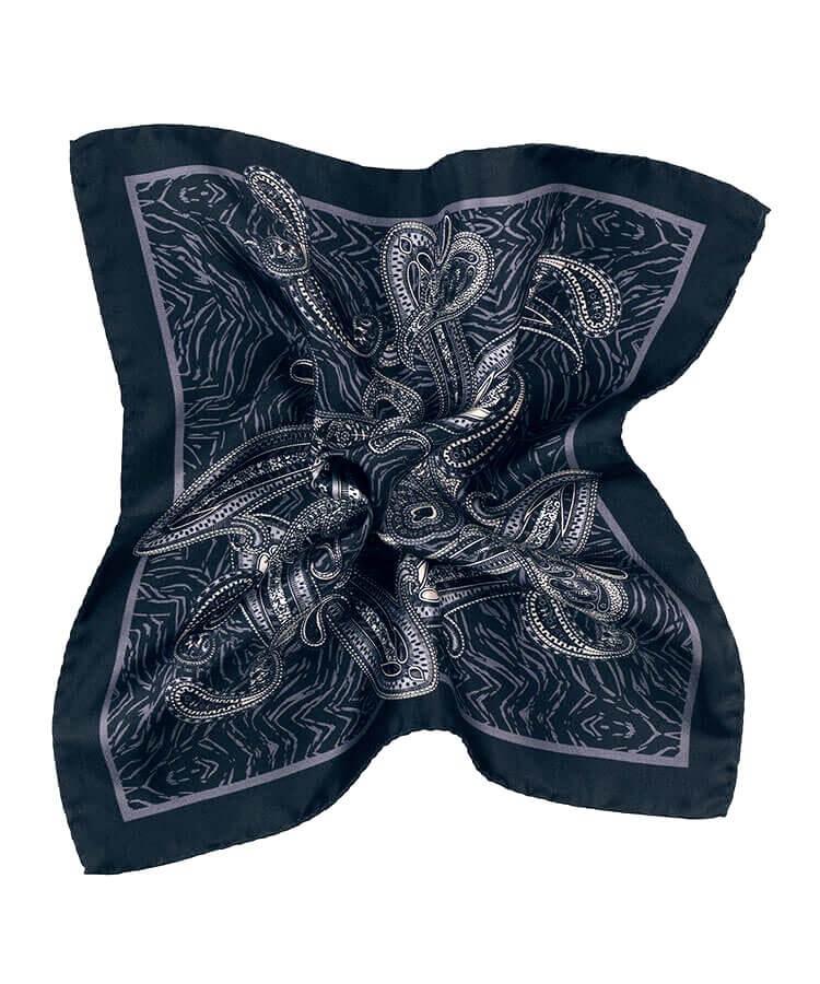 Midnight Blue Paisley Italian 100% Silk Pocket Square