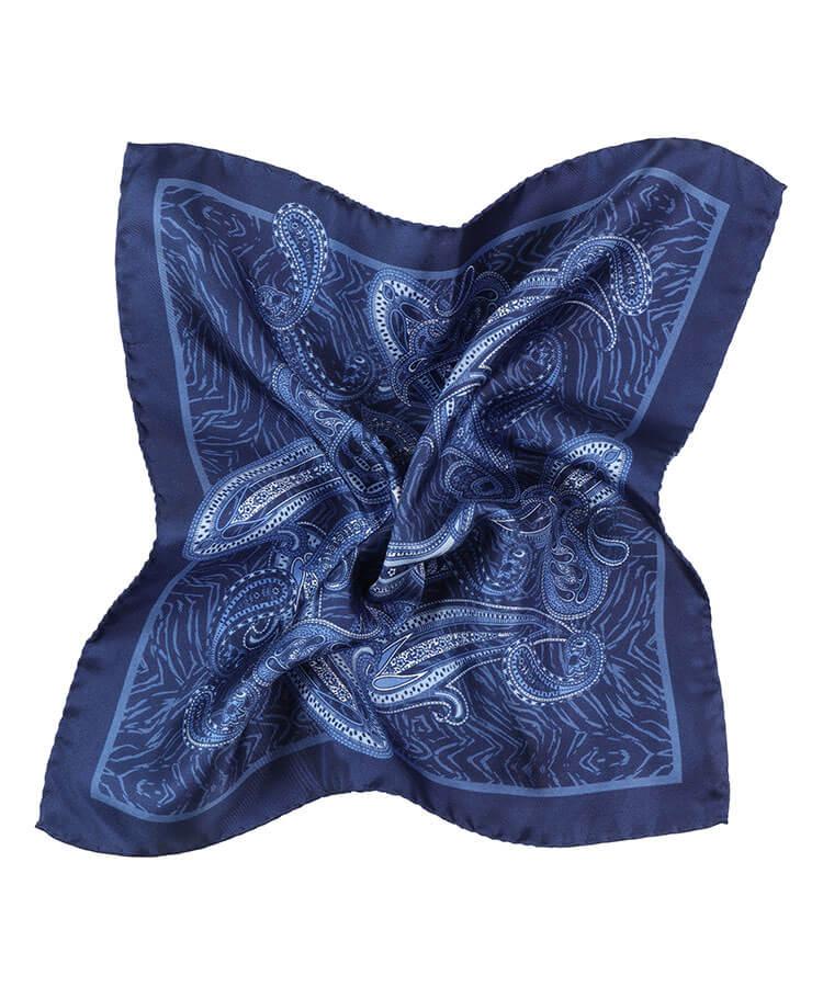 Intense Blue Paisley Italian 100% Silk Pocket Square