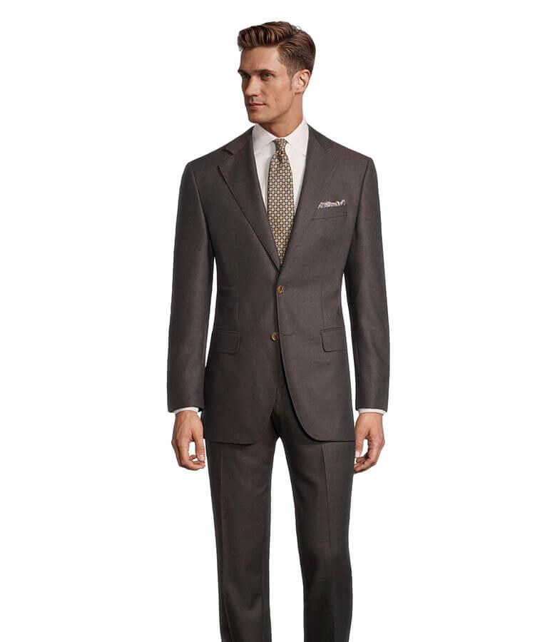 Worsted Chine Dark Brown Suit - Oliver Wicks
