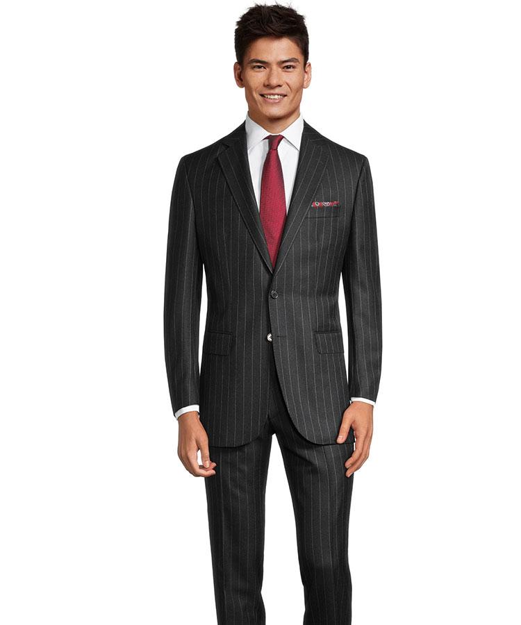 Traditionally Worsted Wide Stripe Charcoal Suit