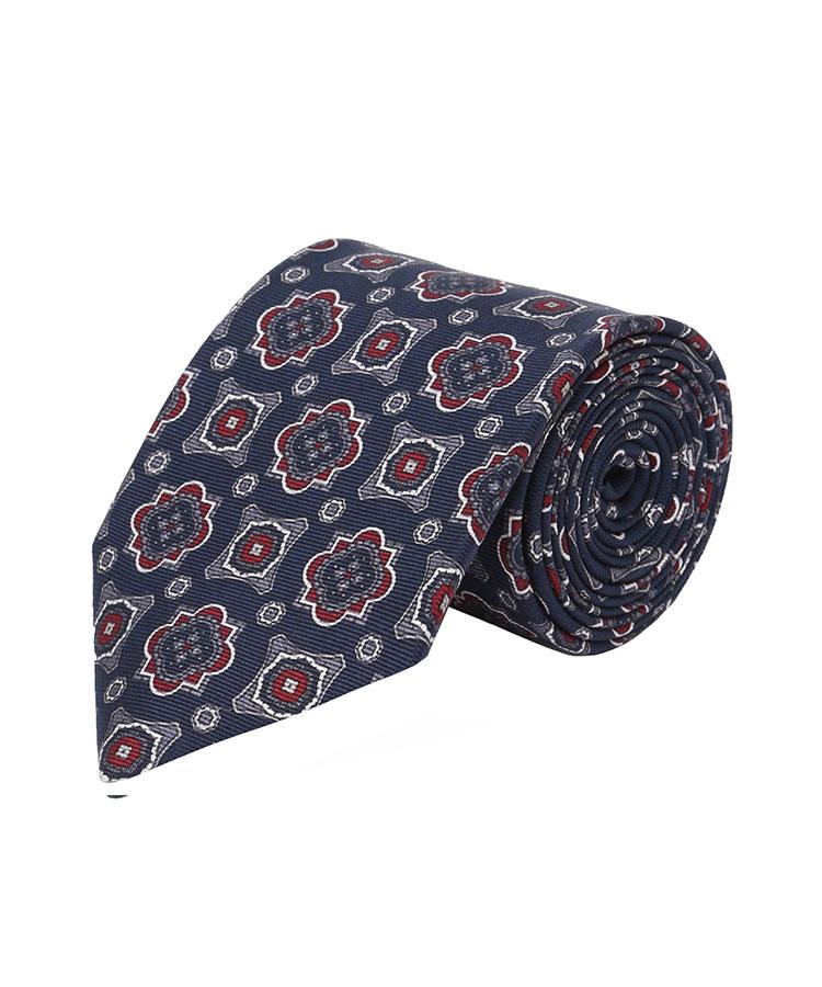 Denim Blue Patterned Silk Tie