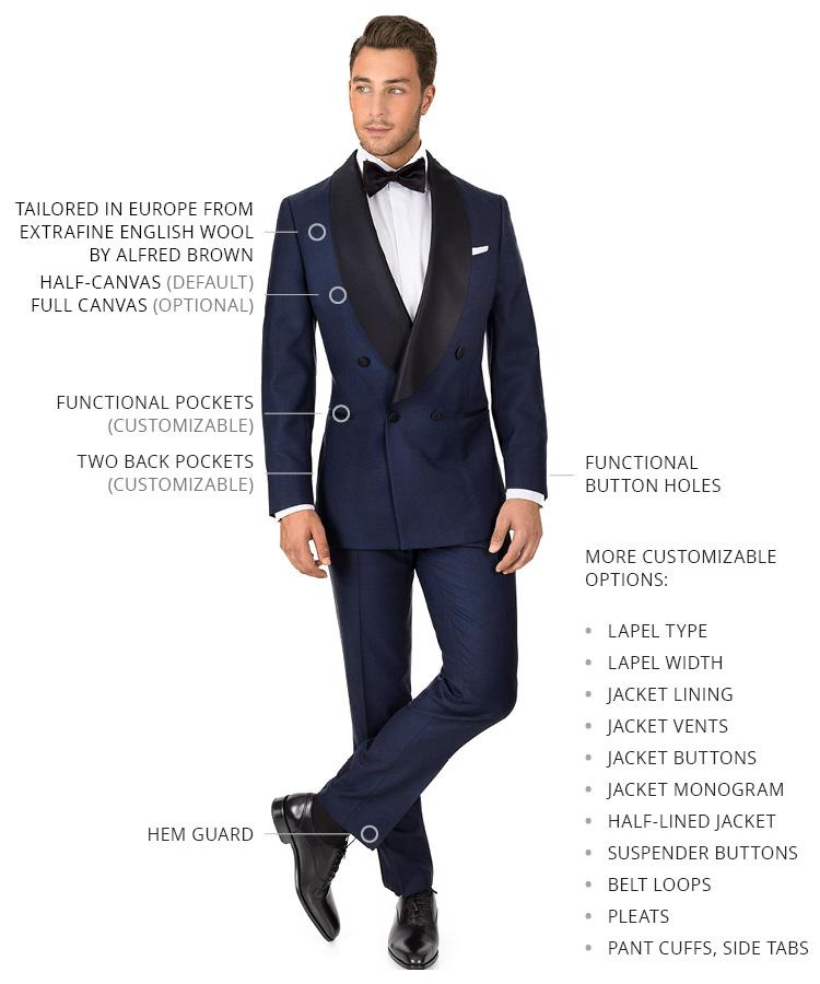 Blue Sharkskin Double Breasted Tuxedo - Oliver Wicks