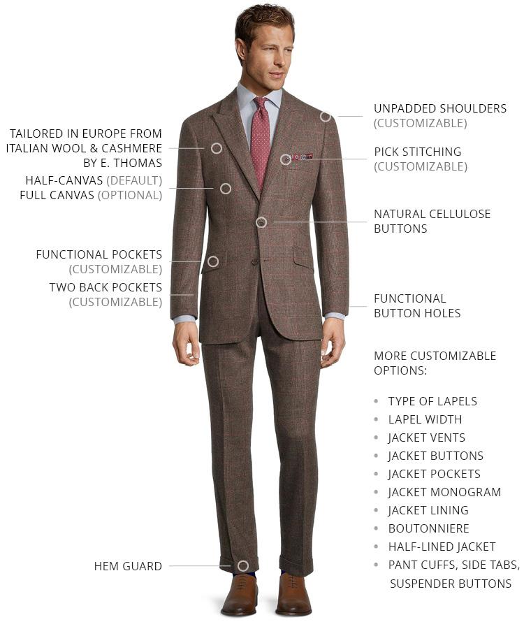 Brown Plaid with Red Overcheck Wool & Cashmere Suit - Oliver Wicks
