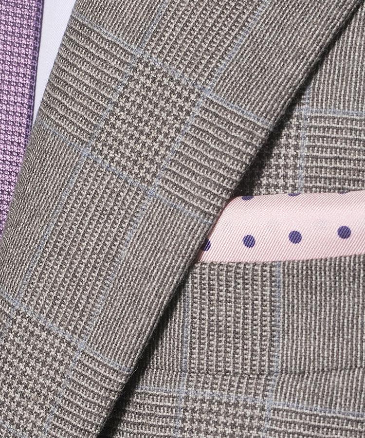 Warm Grey Plaid with Sky Blue Overcheck Saxony Suit - Oliver Wicks