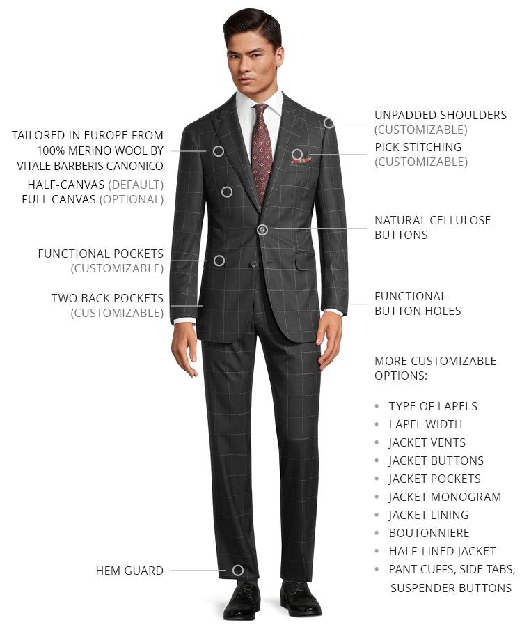 Vendetta Premium Charcoal Windowpane Suit - Oliver Wicks