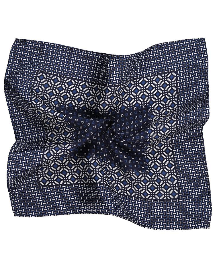 Navy & Blue Patterned 100% Silk Pocket Square