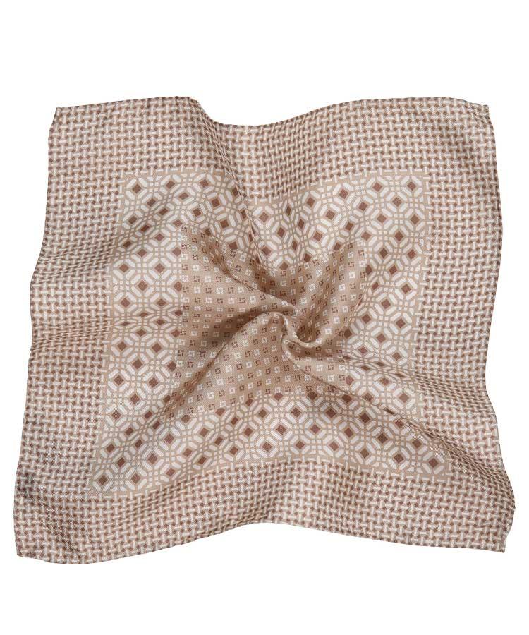 Beige & White Patterned 100% Silk Pocket Square