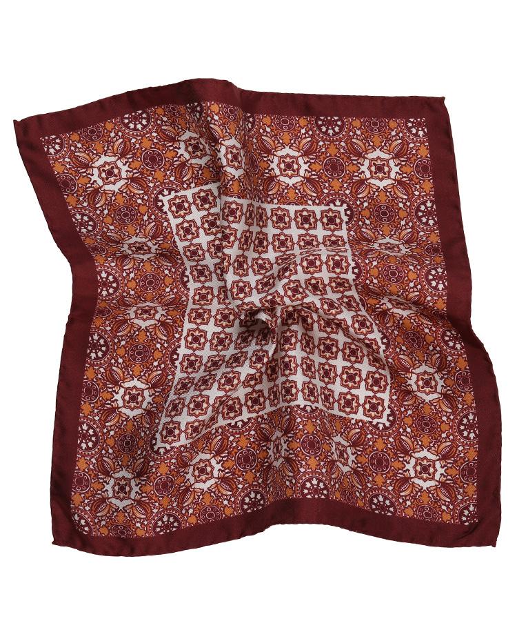 Copper & Red Patterned 100% Silk Pocket Square