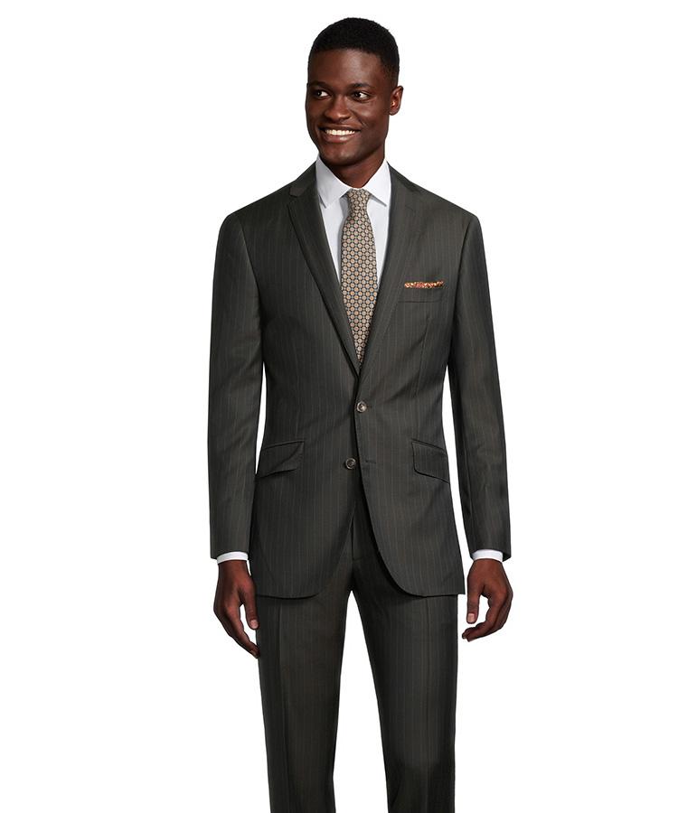 Olive Green Pinstripe Suit - Oliver Wicks