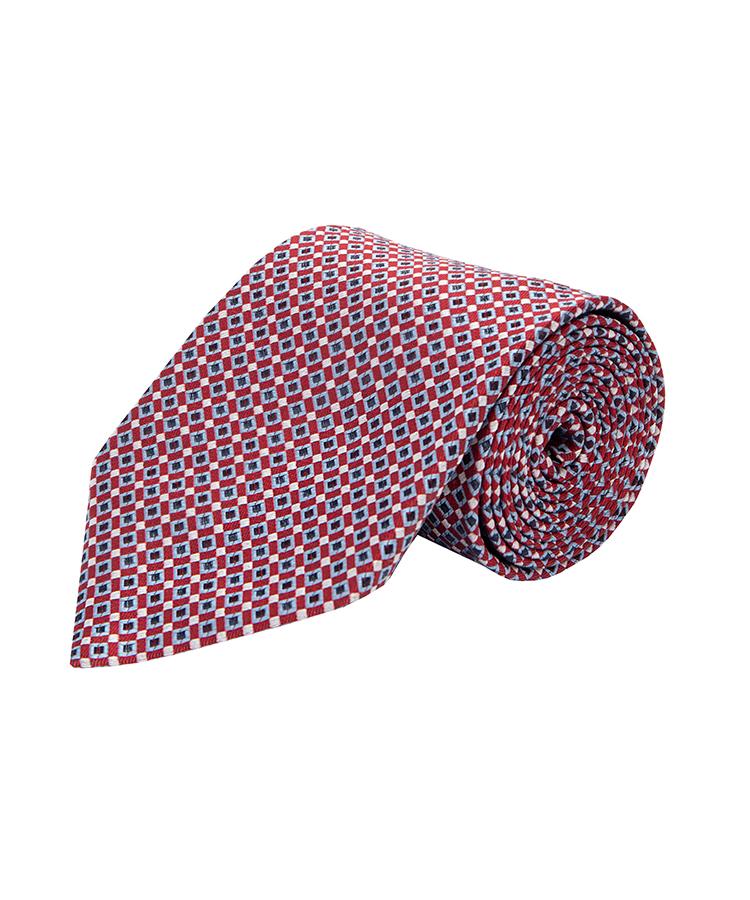 Burgundy & Blue Micropatterned Silk Tie