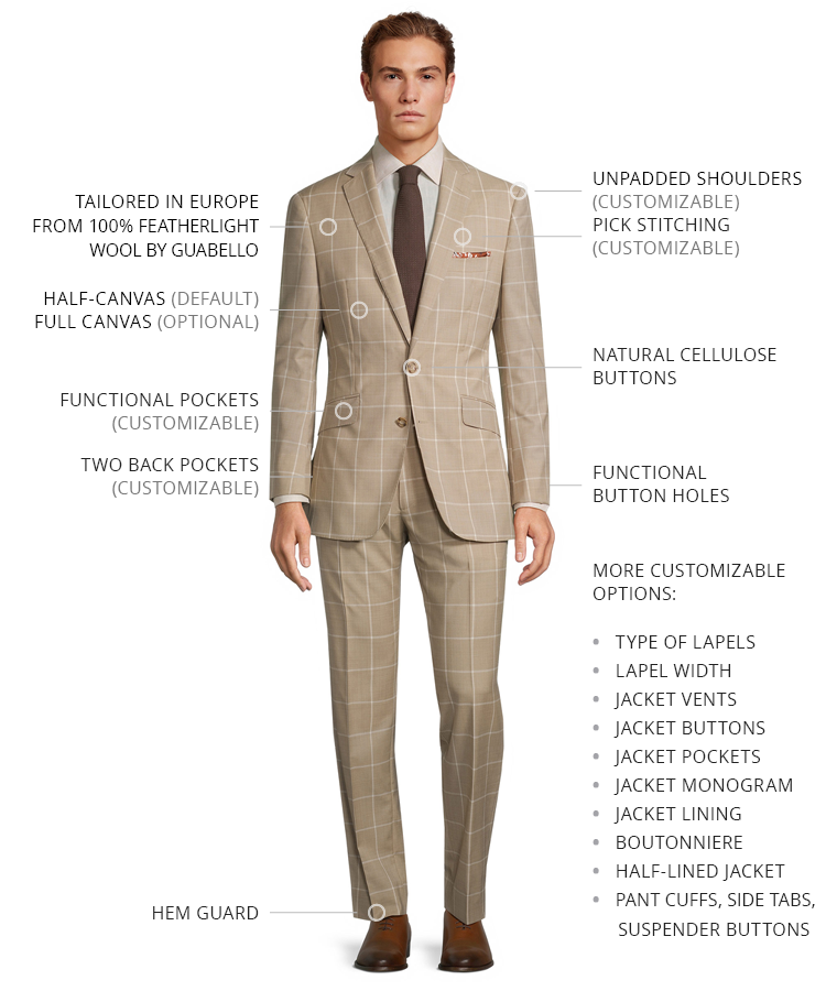 Light Beige Windowpane Suit - Oliver Wicks