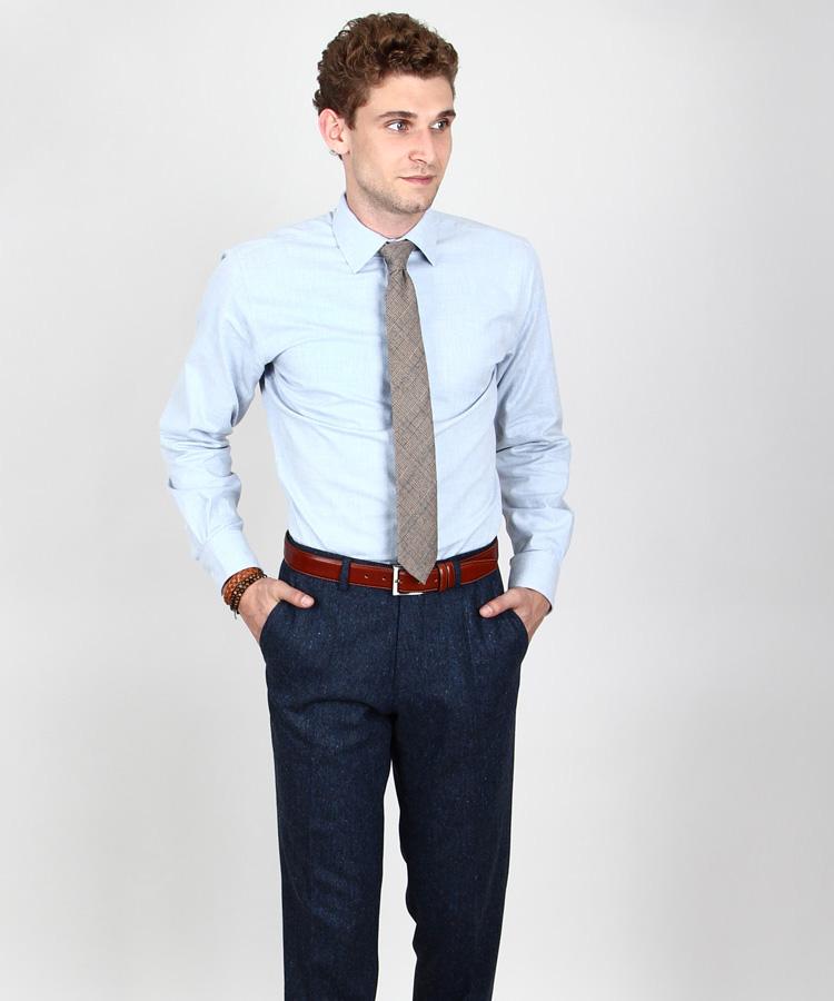 Blue Melange Cotton Herringbone Shirt