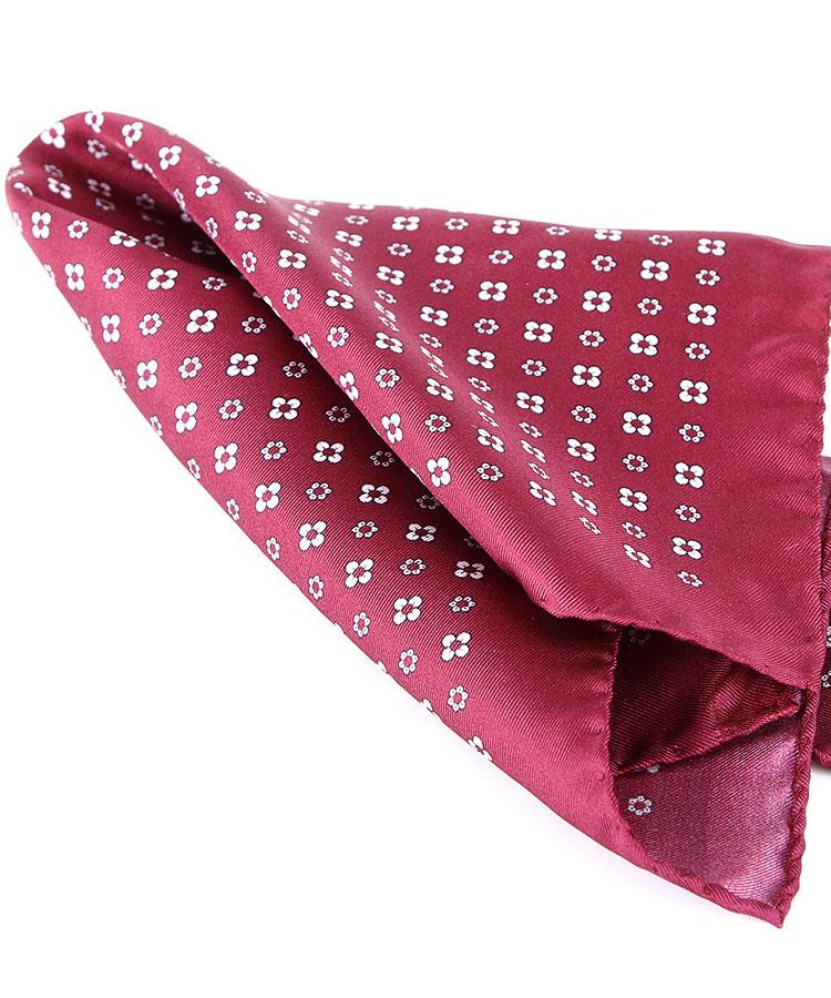 Red Italian 100% Silk Pocket Square with a Daisy Pattern