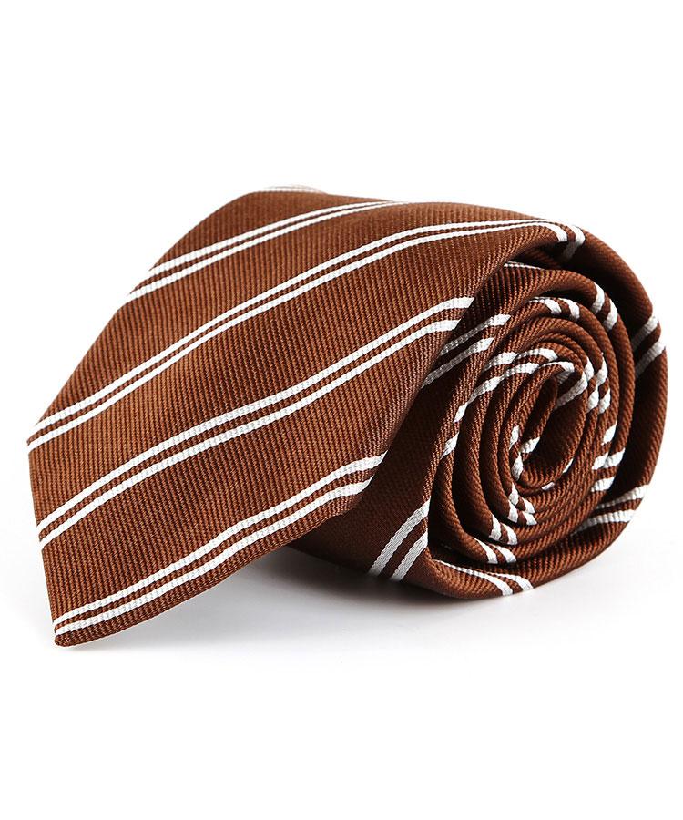 Brown & White Striped Italian 100% Silk Tie