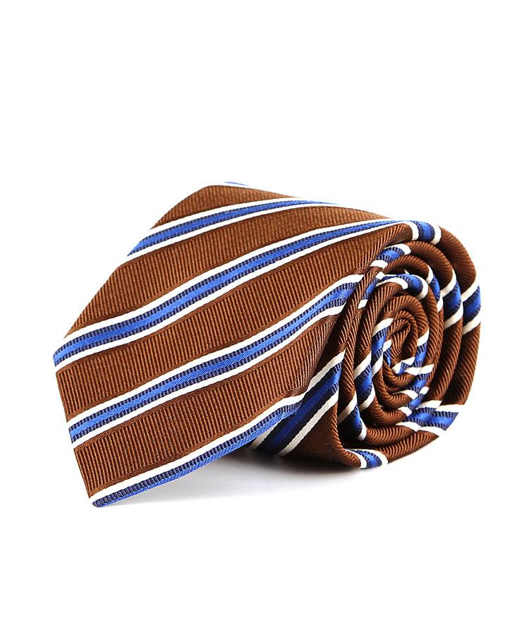 Brown & Blue Striped Italian Silk & Cotton Tie