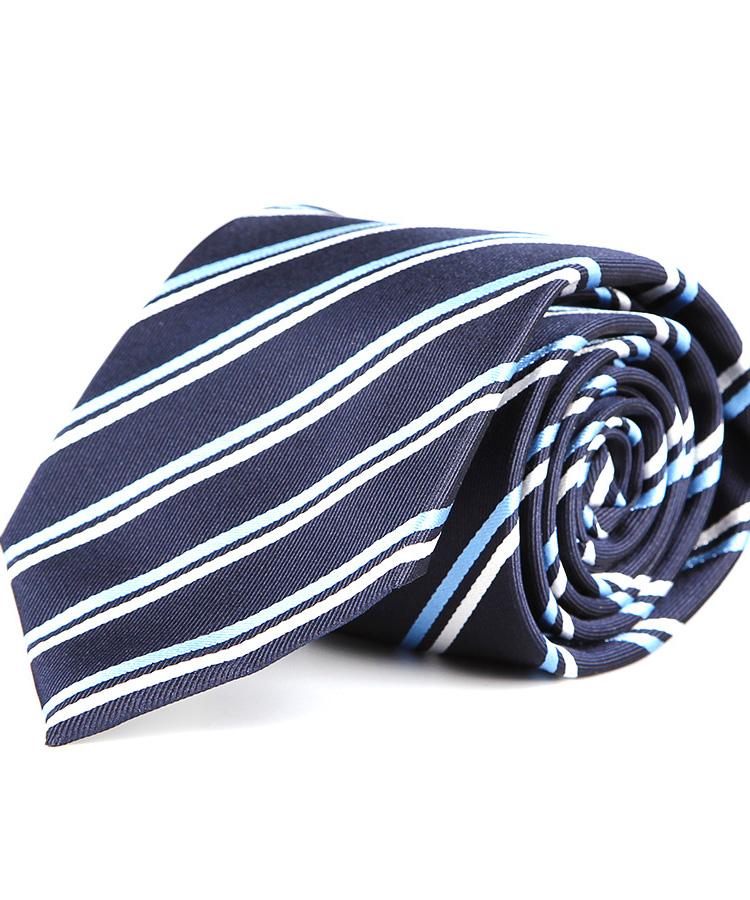 White & Blue Striped Handmade Italian 100% Silk Tie
