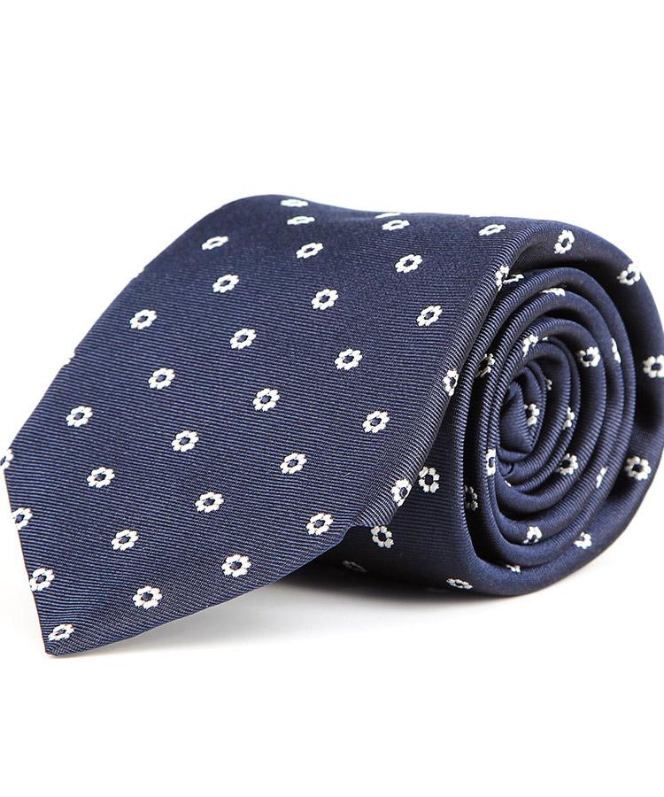 Navy Handmade Italian 100% Silk Tie With A Floral Pattern