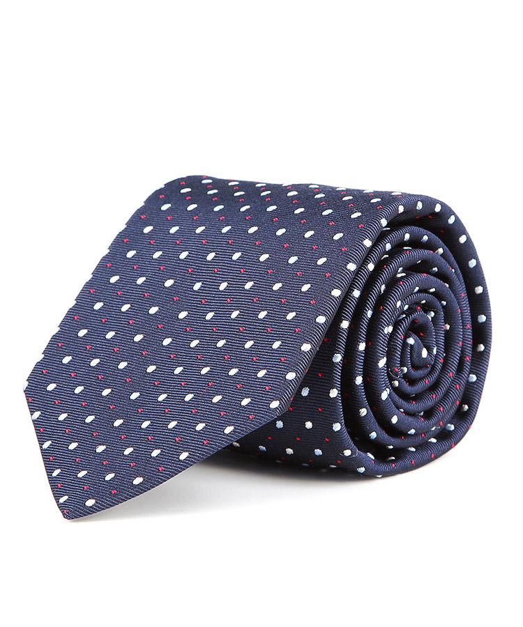 Navy Dotted Italian Silk & Cotton Tie