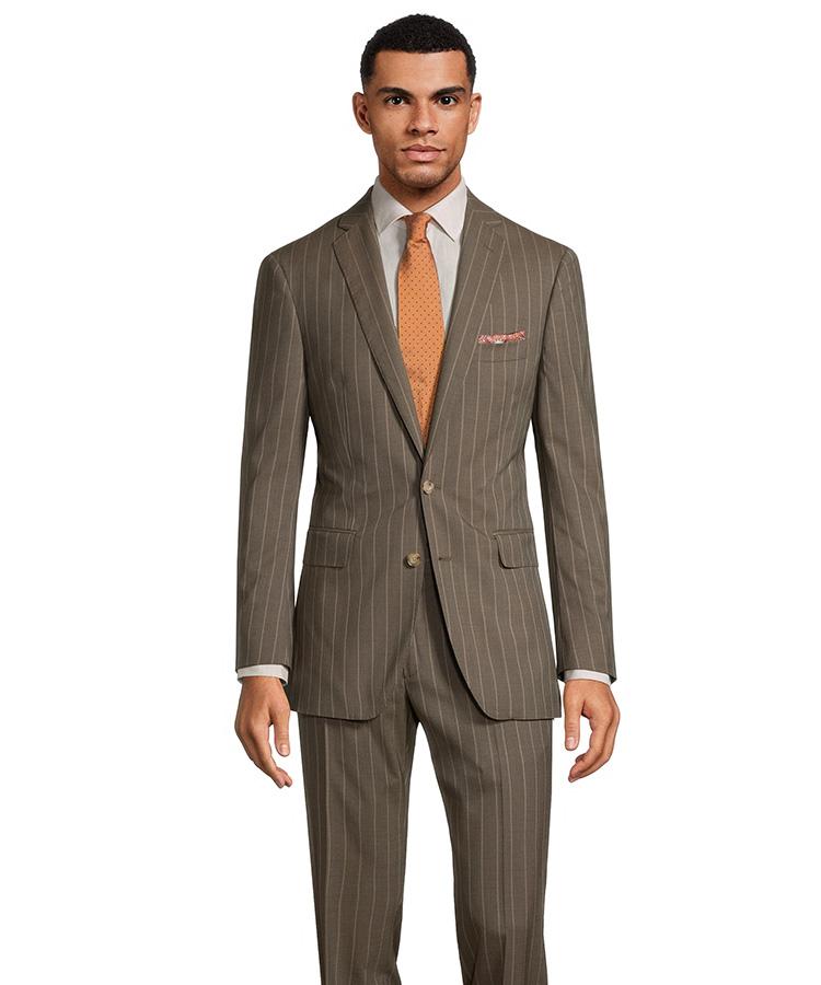 Khaki Brown Tropical Wide Stripe Suit - Oliver Wicks