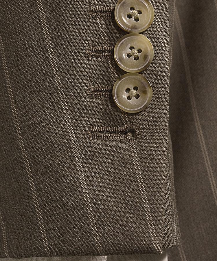 Khaki Brown Tropical Wide Stripe Suit - Oliver Wicks