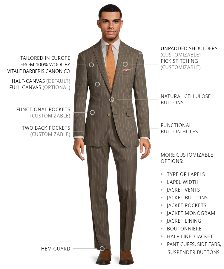 Khaki Brown Tropical Wide Stripe Suit - Oliver Wicks