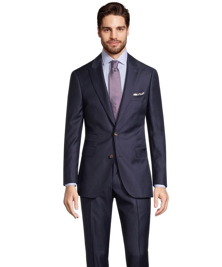 Navy Wool Silk & Cashmere Sharkskin Suit - Oliver Wicks
