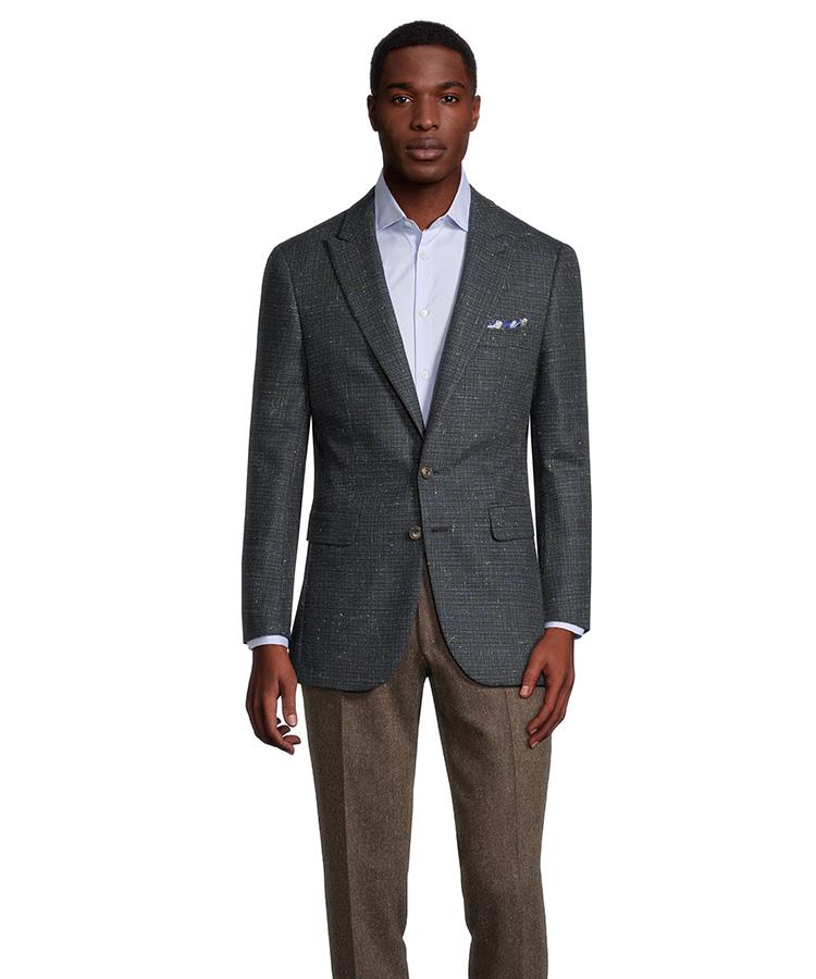 Navy & Yellow Tweed Wool & Silk Blazer