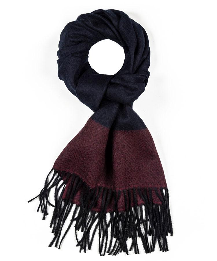 Navy & Wine Red Herringbone Wool Scarf