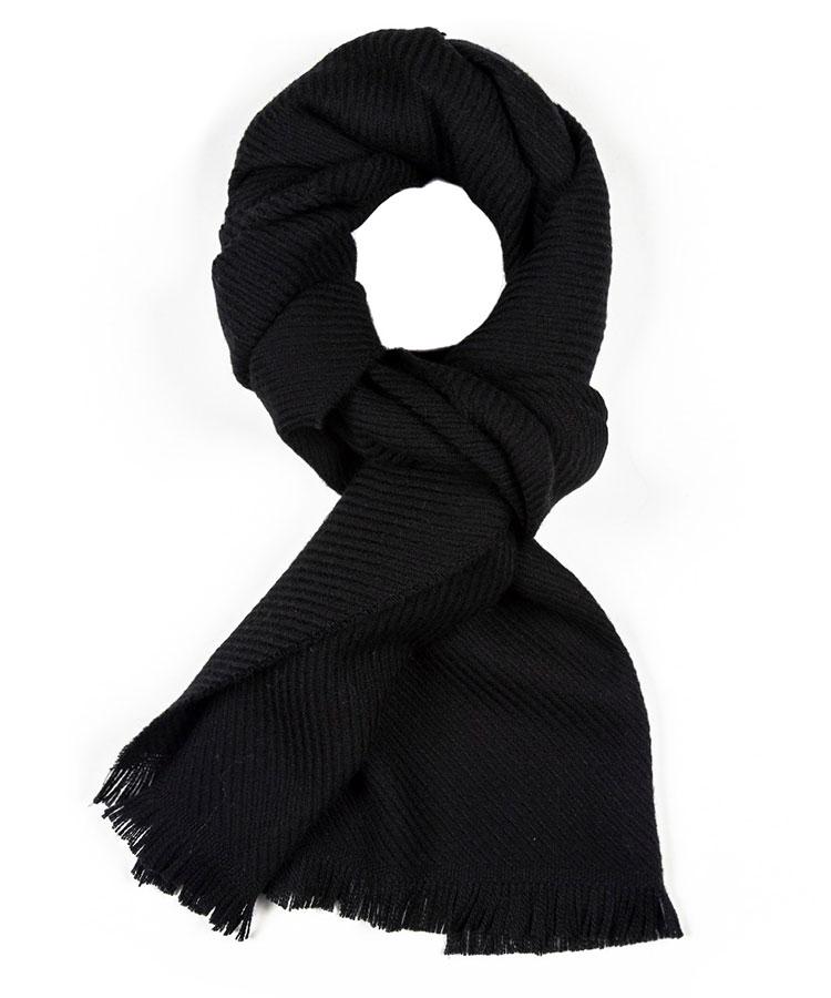 Solid Black Twill Wool Scarf