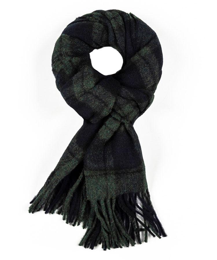 Navy & Green Plaid Wool Scarf