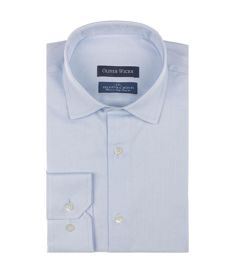 Light Blue Herringbone Cotton Twill Shirt