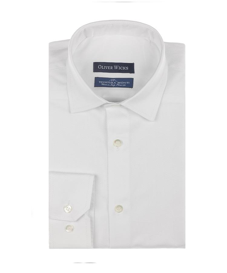 White Herringbone Cotton Twill Shirt