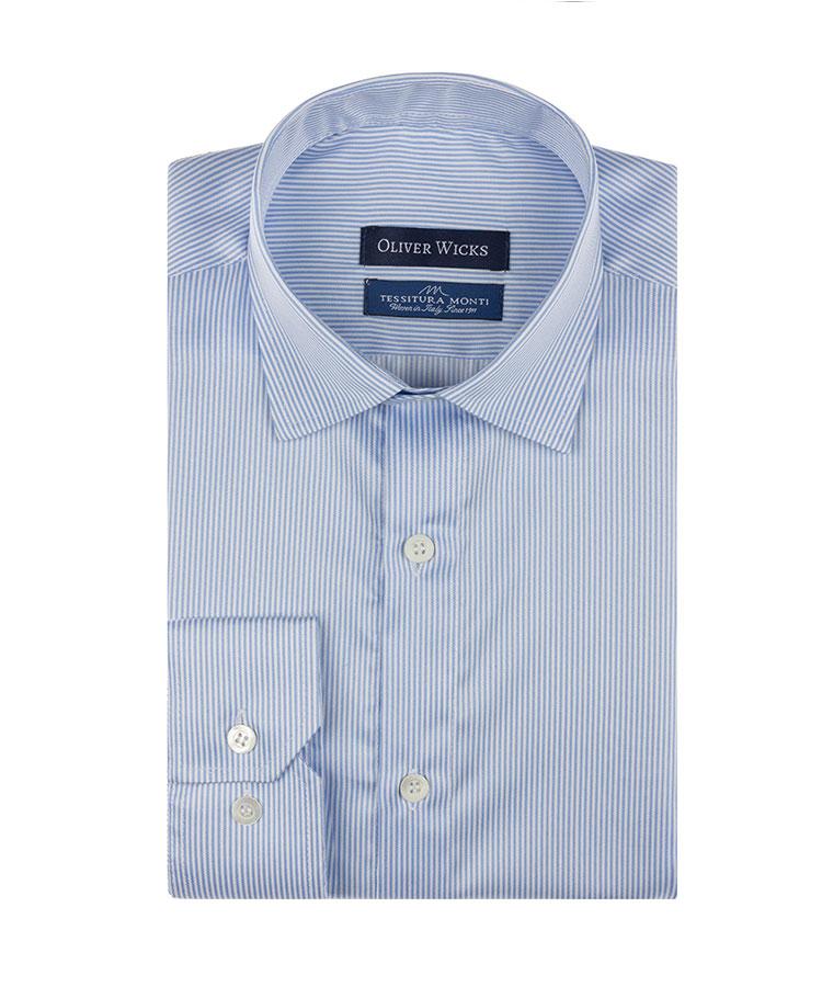 Blue & White Striped Cotton Twill Shirt